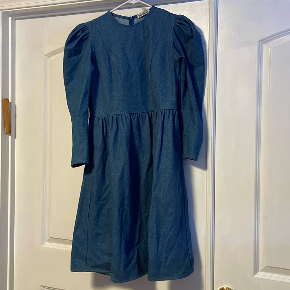 Batsheva Blue Denim Puff Sleeve Dress